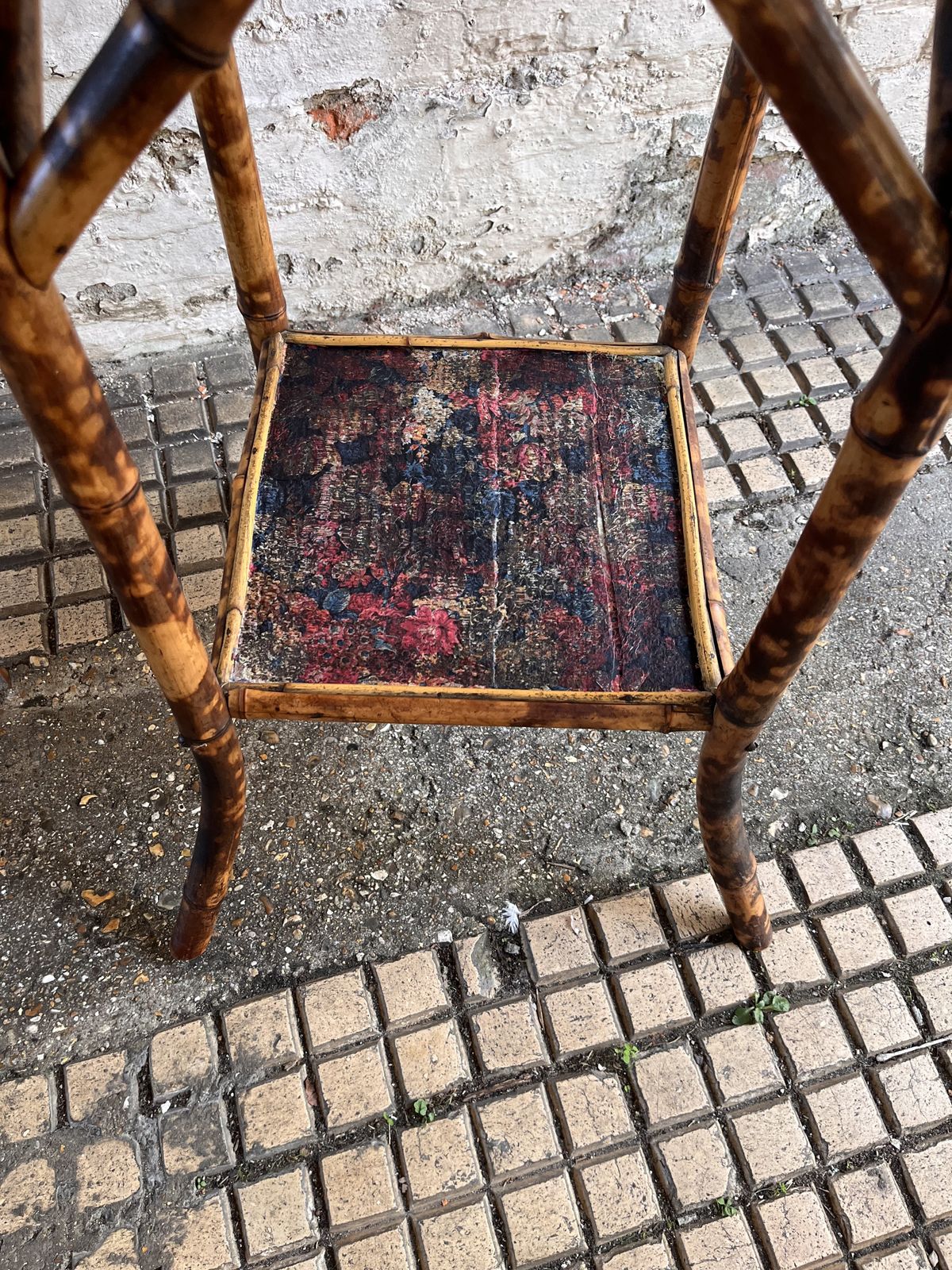 Edwardian Tiger Bamboo Side Table With Decoupage Detail photo vintage