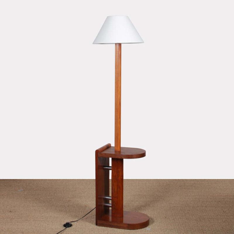 Modernist Oak And Chrome Plated Metal Floor Lamp, Attributed To Dim, 1930