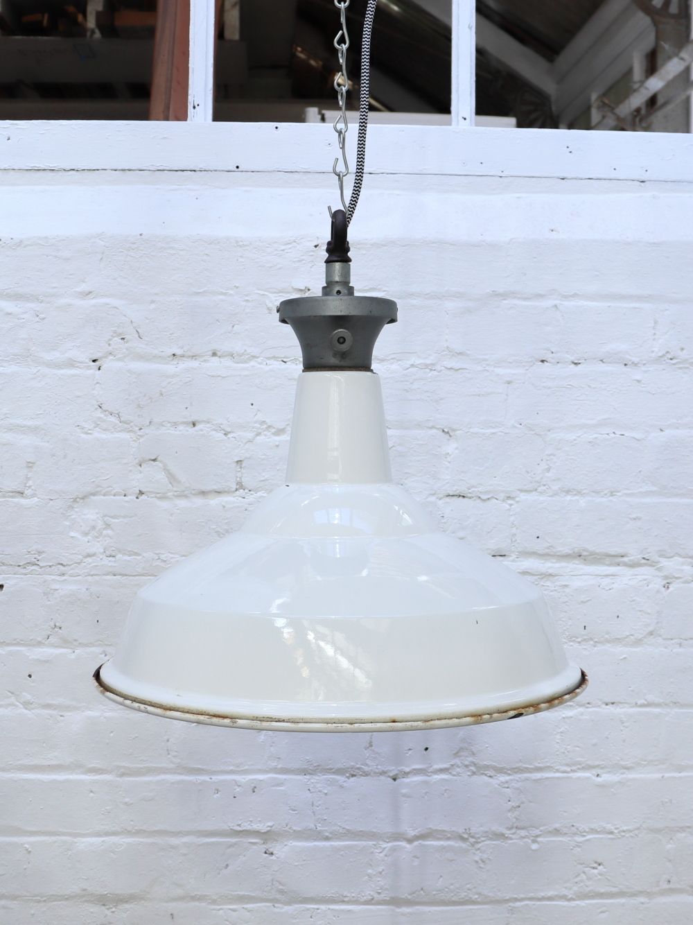 Large Vintage Benjamin Factory Pendant Light   1 Left photo furniture