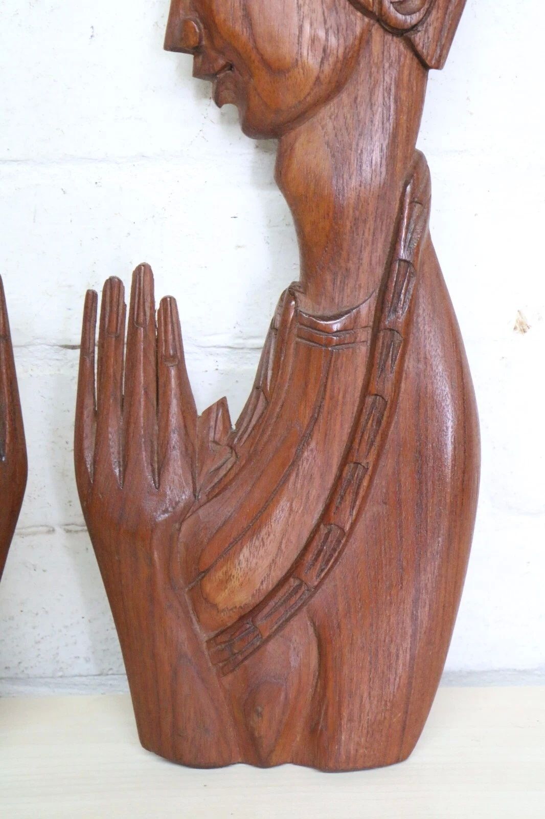 Home Decor Pair Mid Century Retro Tretchikoff Era Carved Matching Wall Plaques Boy & Girl photo