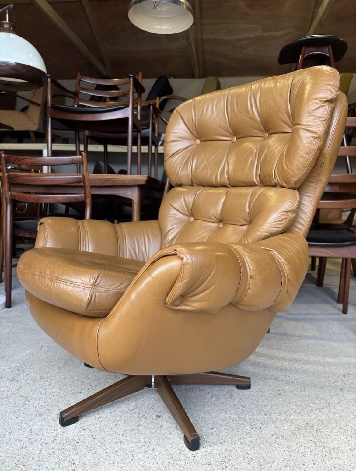 Mid Century Scandinavian Swivel Lounge Chair By Swedfurn, "Slätte Gungan” photo vintage