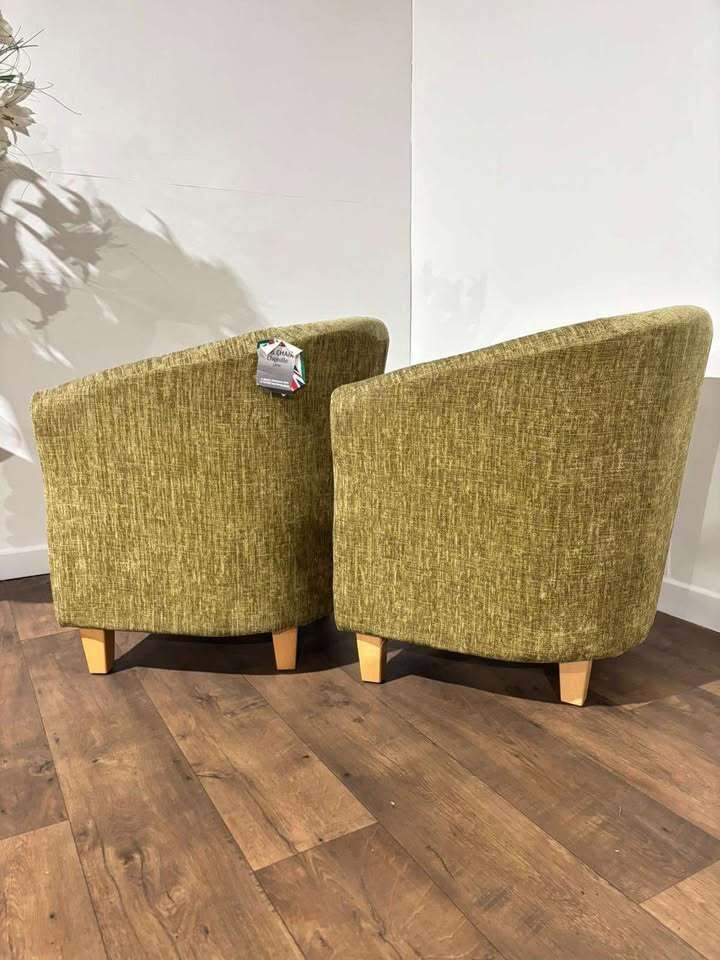 Pair Of Chenille Lime Green Tub Chairs photo vinterior