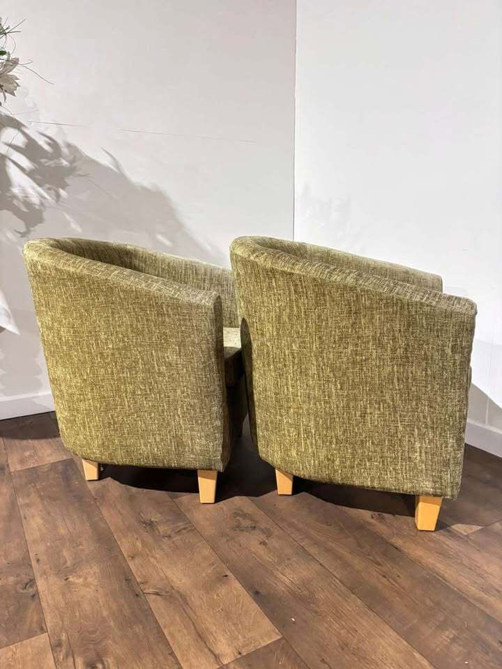 Pair Of Chenille Lime Green Tub Chairs photo buy