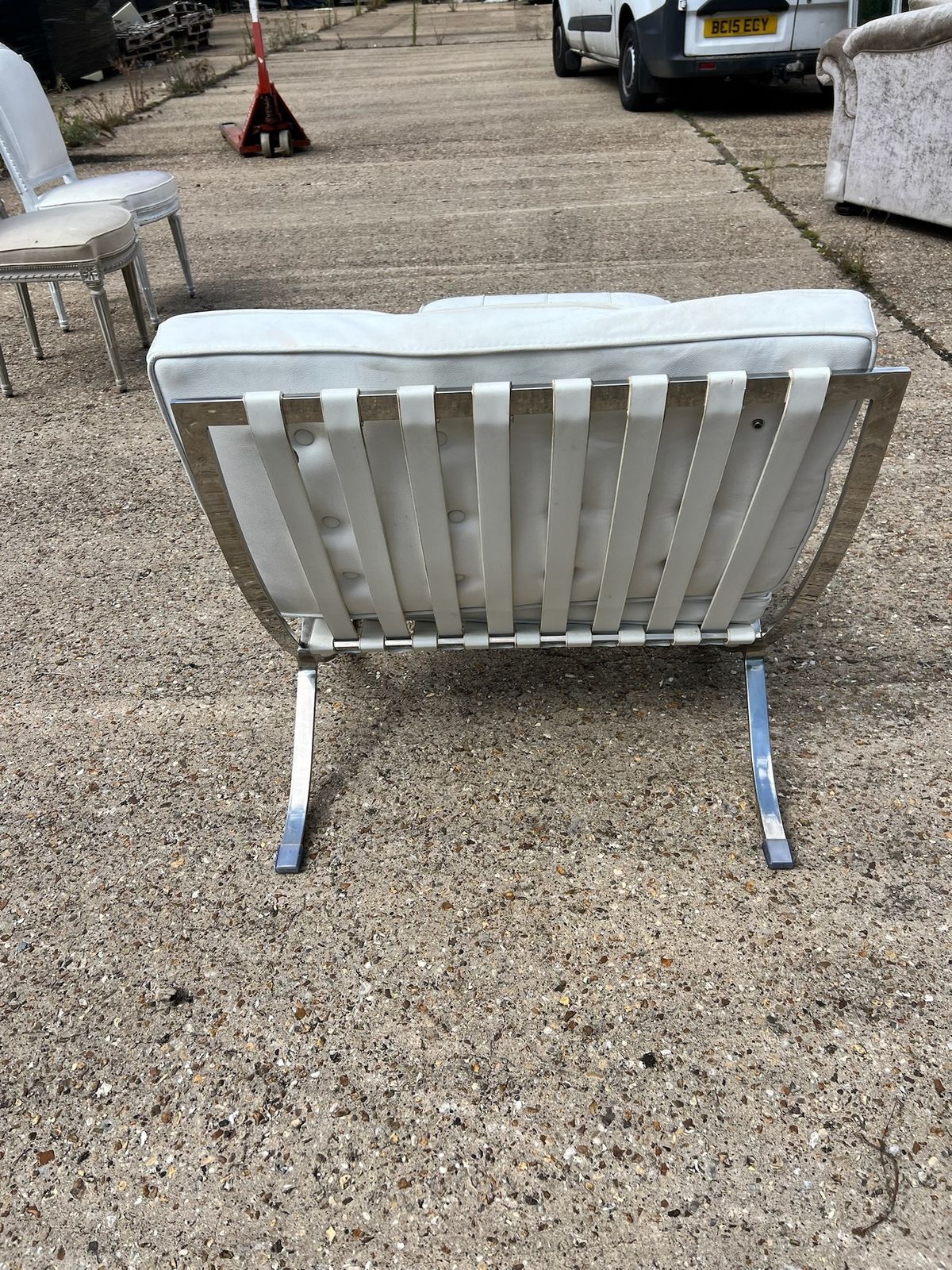 White Barcelona Chair With Matching Footstool – Chrome Frame – Used Condition photo for sale