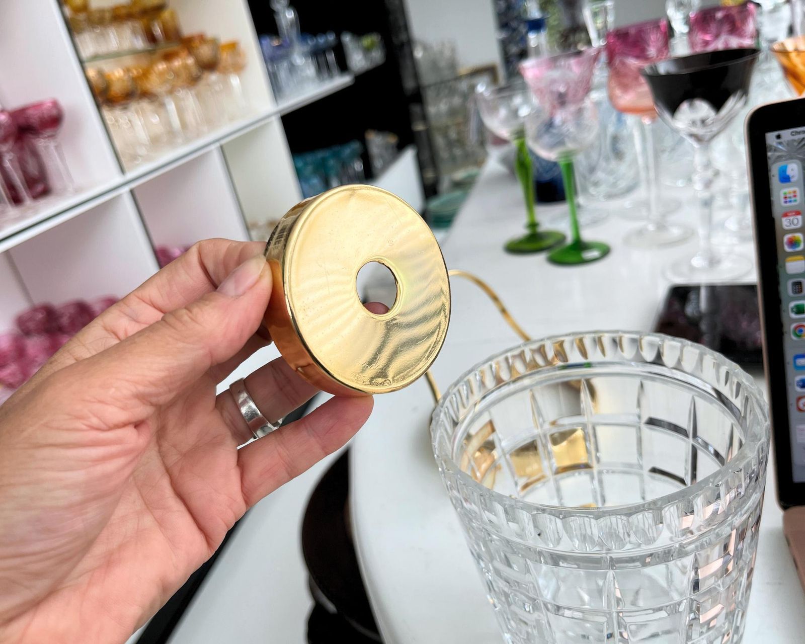 Vintage Kristallen Ijsemmer | Vergulde Greep + Bodem | Boheems photo vinterior