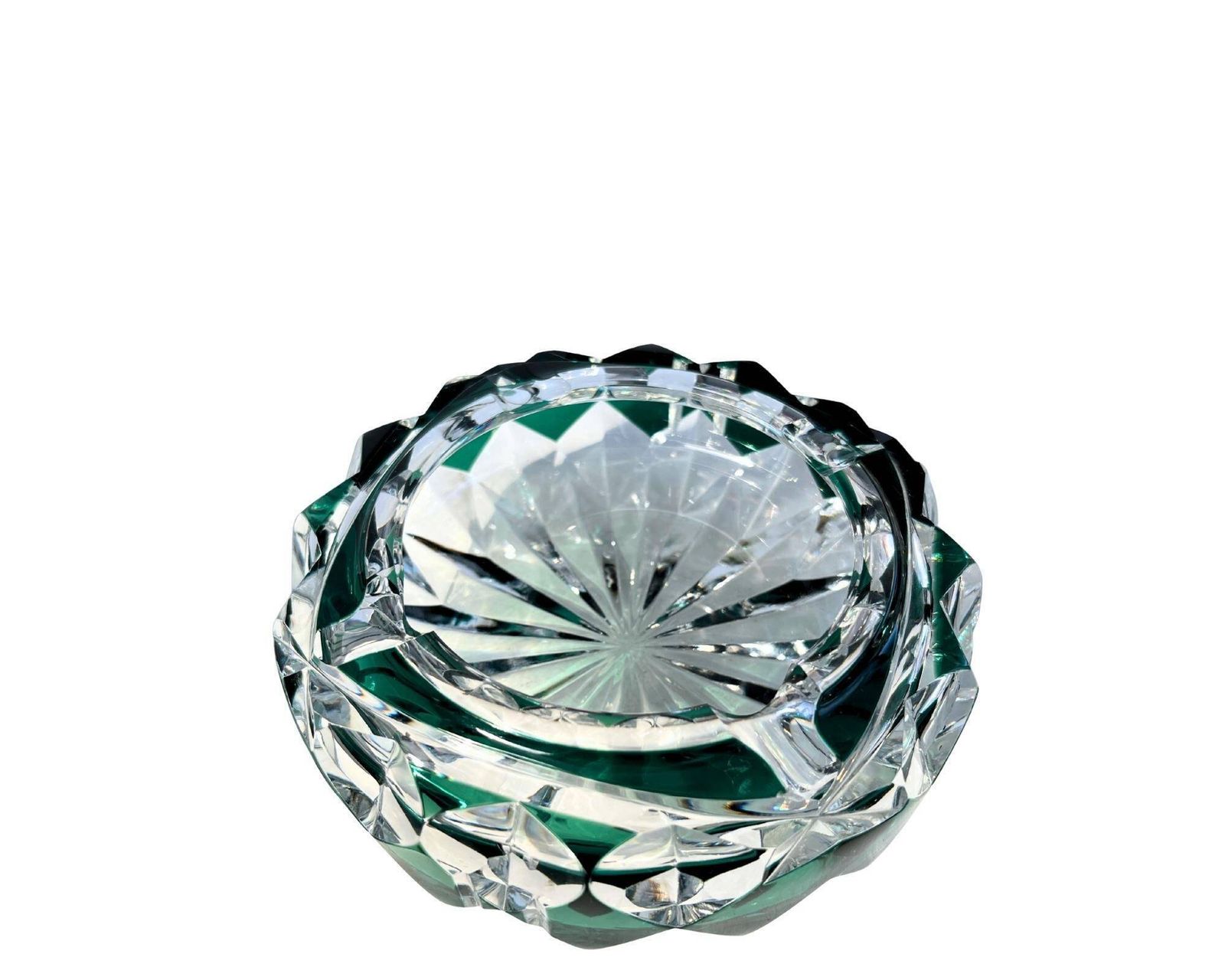Val Saint Lambert Ashtray | 1 Stuk | Groen Geslepen Kristal | Gesigneerd photo 235.0