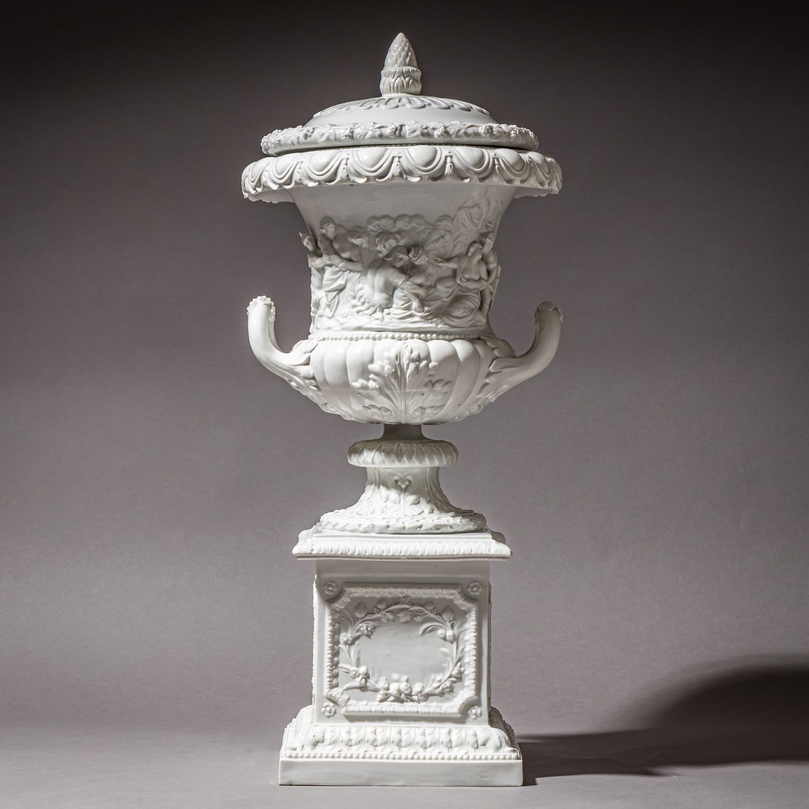 Porcelain Lidded Krater Vase In The Antique Style, Germany, 20th Century