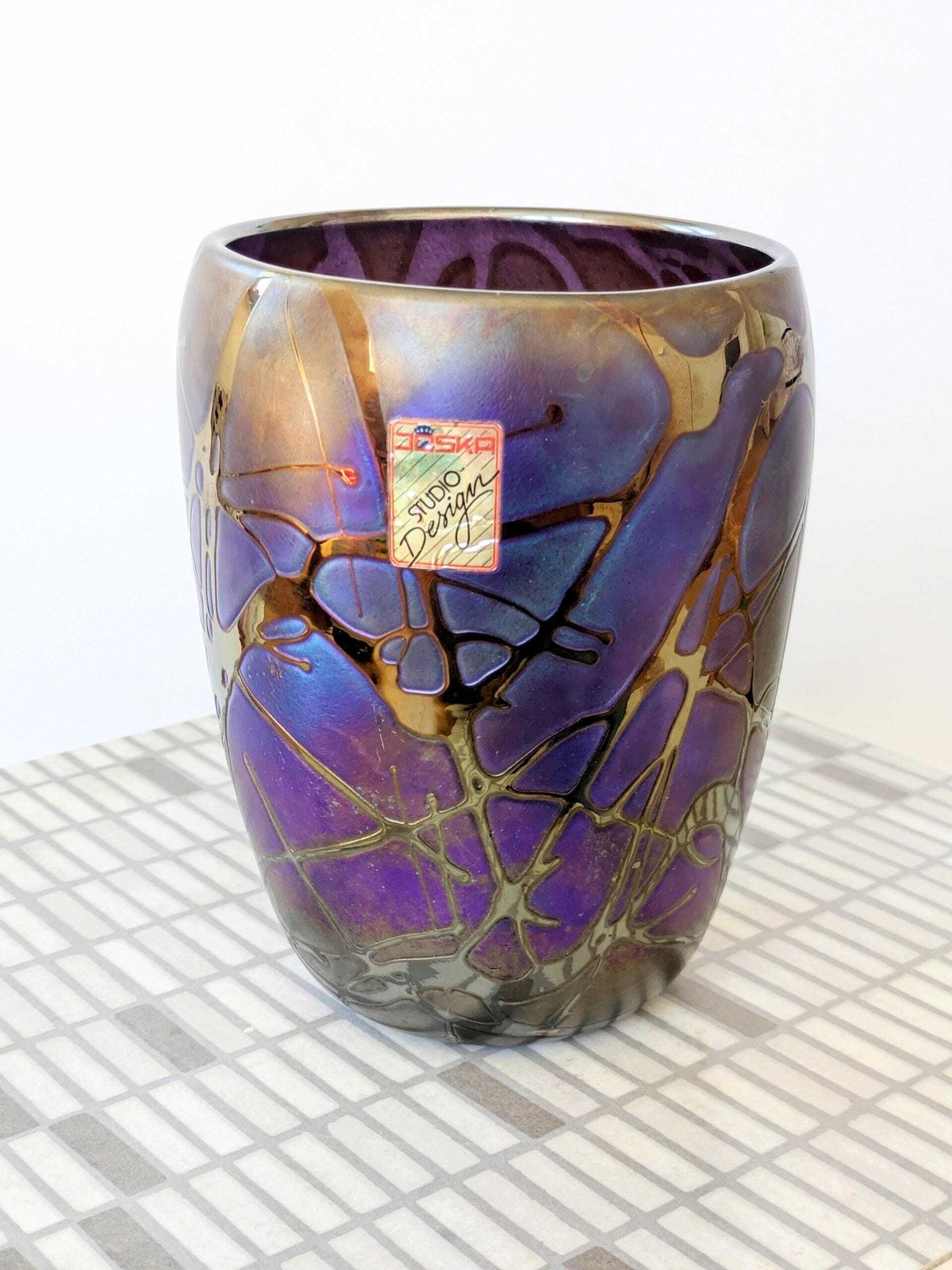 Rare Joska Art Nouveau Style Vase, Iridescent Mouth Blown Glass, Bodenmais Germany 1990 photo 141.0
