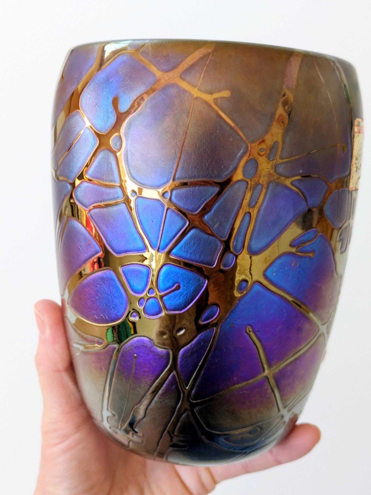 Rare Joska Art Nouveau Style Vase, Iridescent Mouth Blown Glass, Bodenmais Germany 1990 photo vinterior