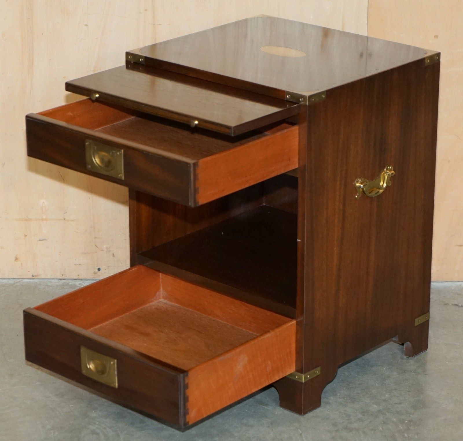 950.0 Harrods Kennedy Military Campaign Side End Table Drawers Inc Butlers Slip Tray photo