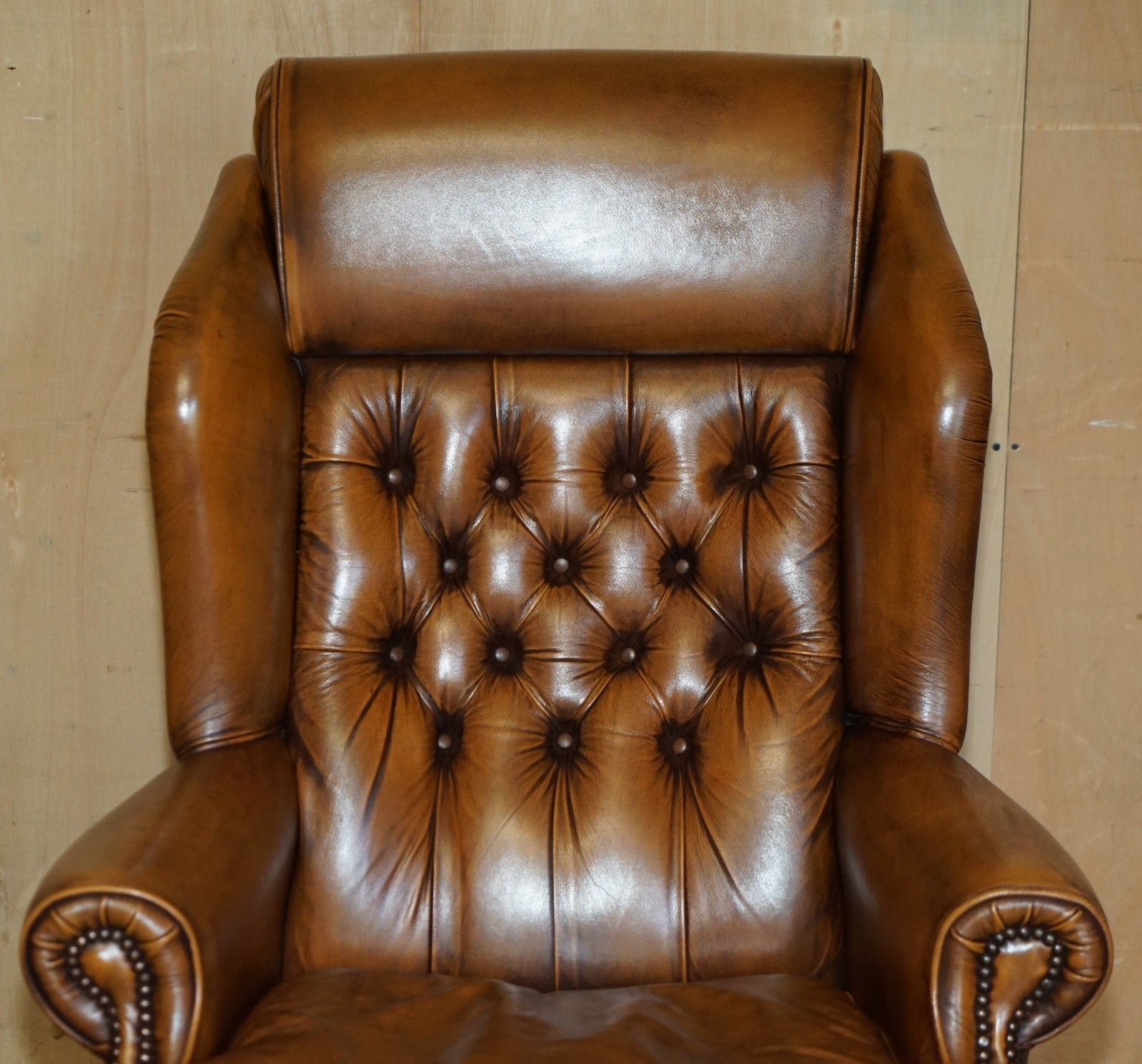 Lovely Vintage Brown Leather Chesterfield Tufted Wingback Captains Armchair photo Furniture