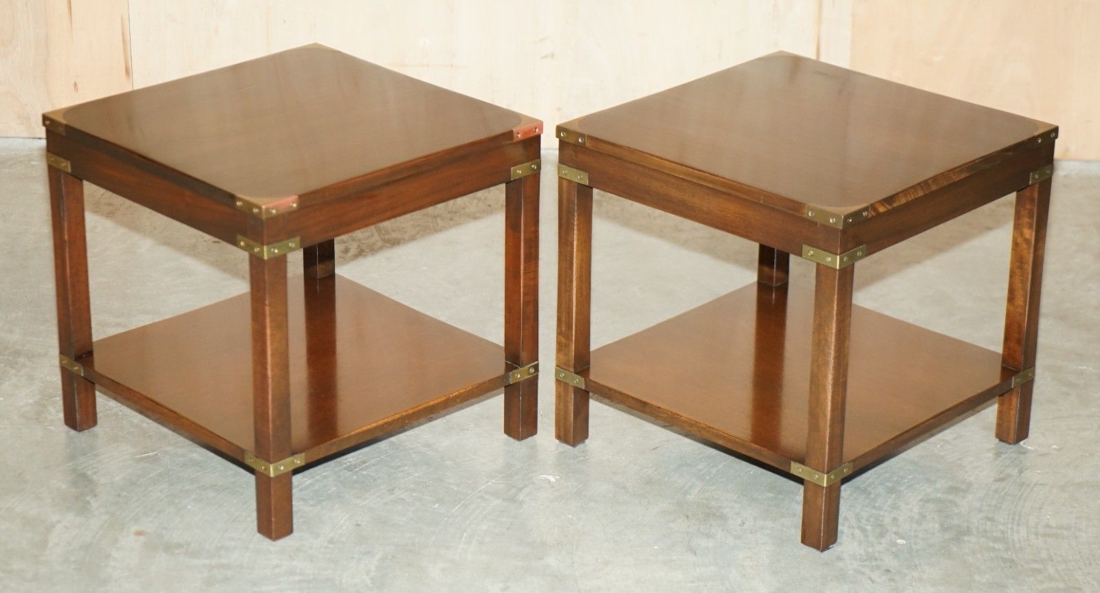 Pair Of Mahogany Harrods London Kennedy Military Campaign High Side End Tables photo furniture