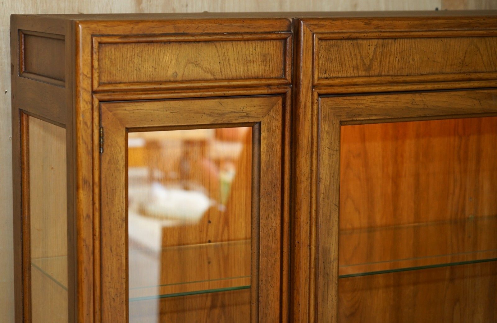 Furniture Vintage Triple Spot Light Military Campaign Drexel Heritage Cabinet Bookcase photo