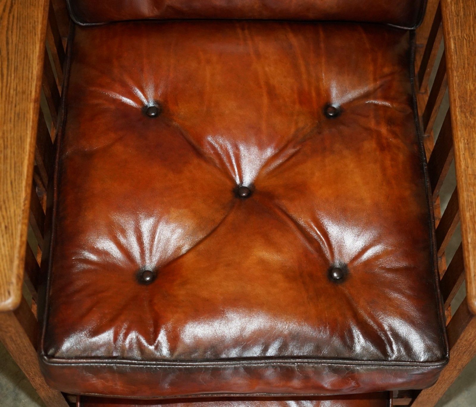 photo for sale Antique Art Deco Chesterfield Brown Leather Reclining Armchair Writing Slope