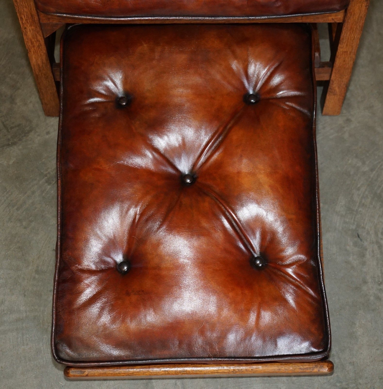 photo vinterior Antique Art Deco Chesterfield Brown Leather Reclining Armchair Writing Slope