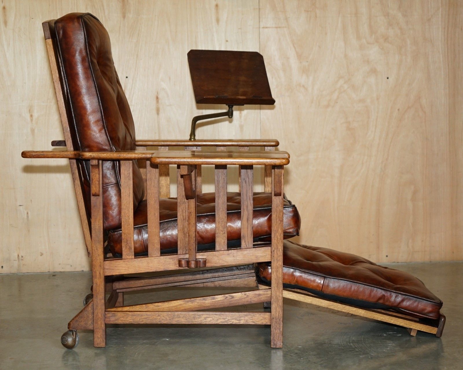 photo buy Antique Art Deco Chesterfield Brown Leather Reclining Armchair Writing Slope