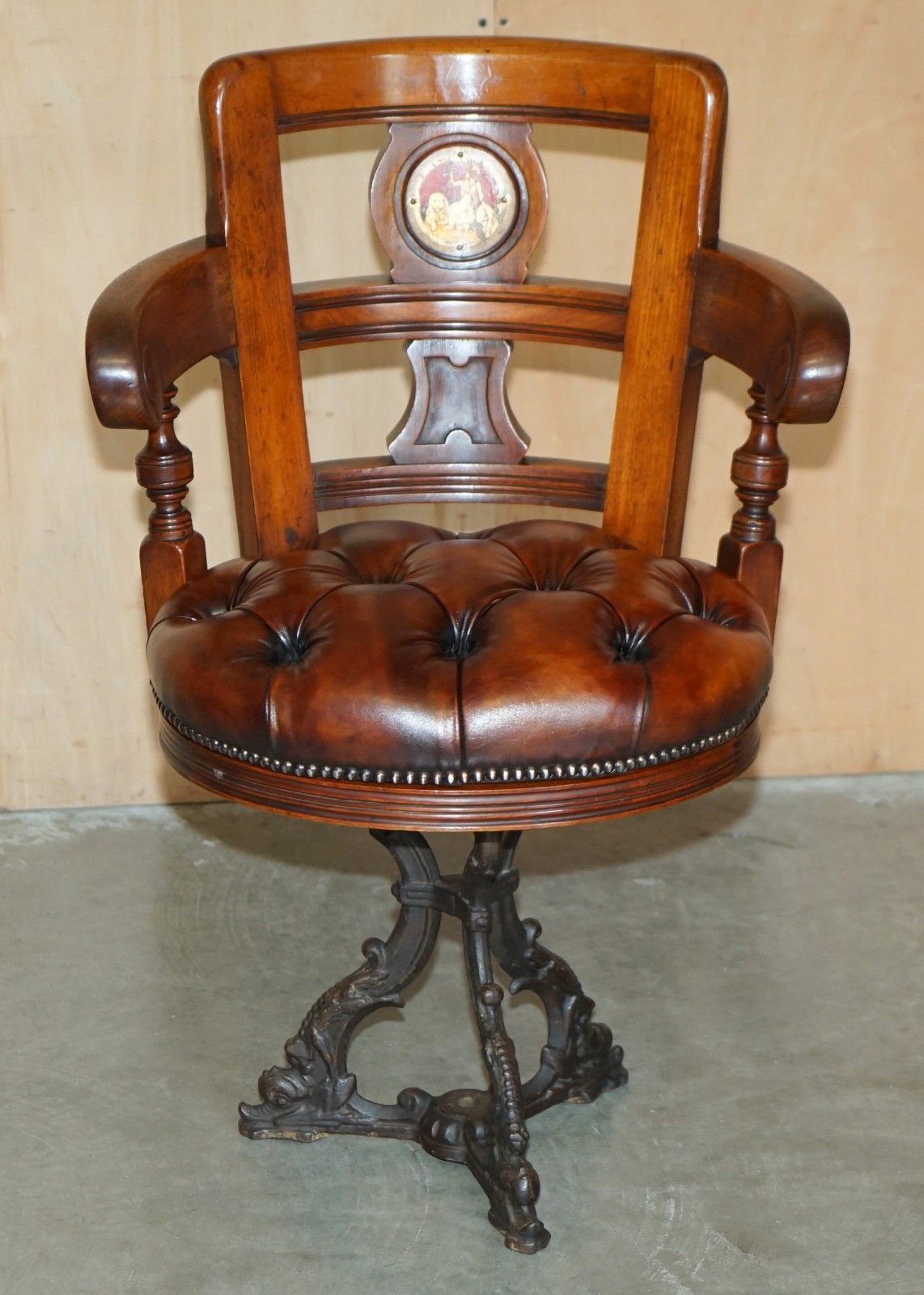 Antique Victorian Restored Brown Leather Chesterfield Tufted Captains Armchair photo furniture