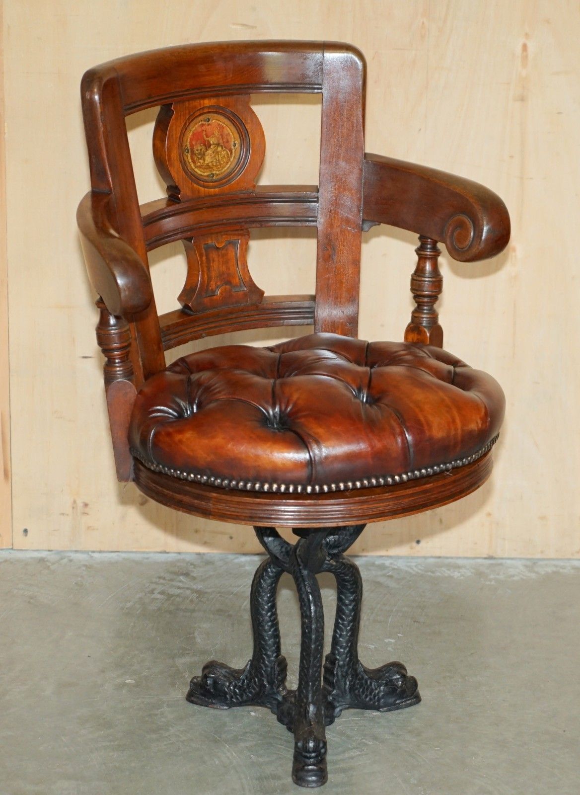 Fine Antique Victorian Restored Brown Leather Chesterfield Tufted Captains Chair photo furniture