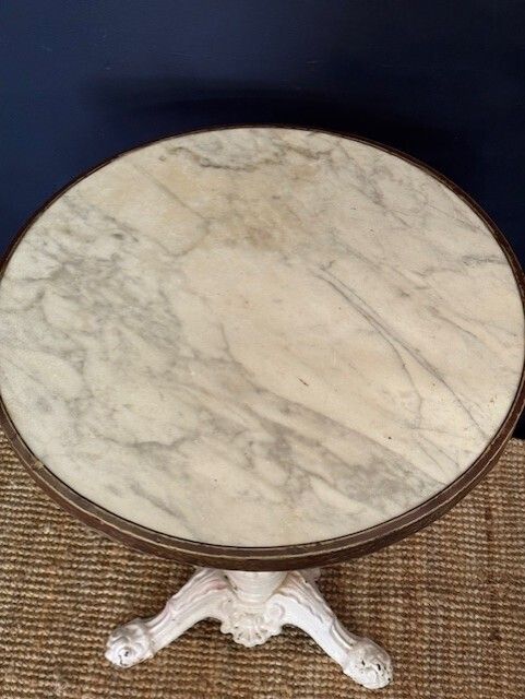 Antique French Marble Top Cast Iron Bistro Table photo for sale