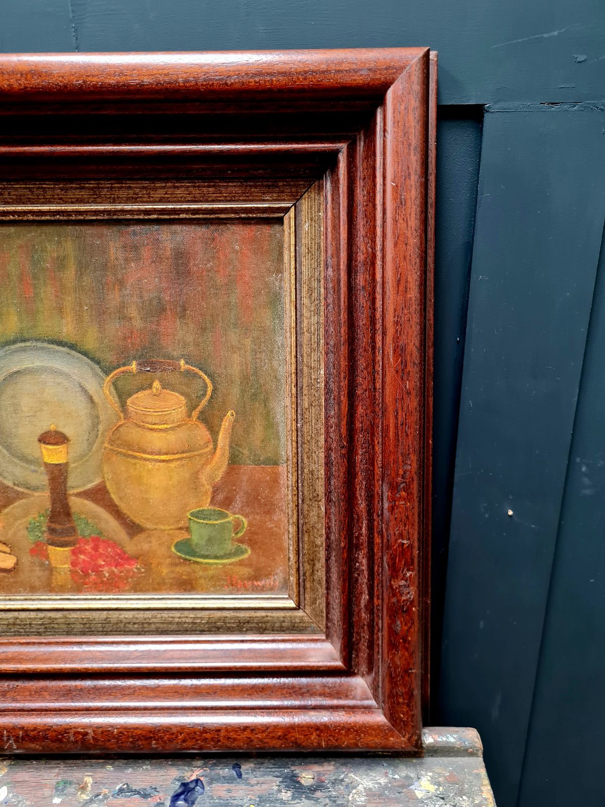 Antique Early 20th Century Framed Oil Painting On Canvas photo Art