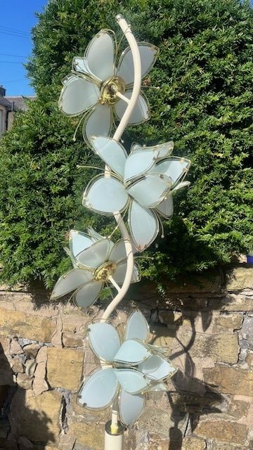 1980s Hollywood Regency Rare All White Italian Glass Lotus Flower Lamp photo 790.0