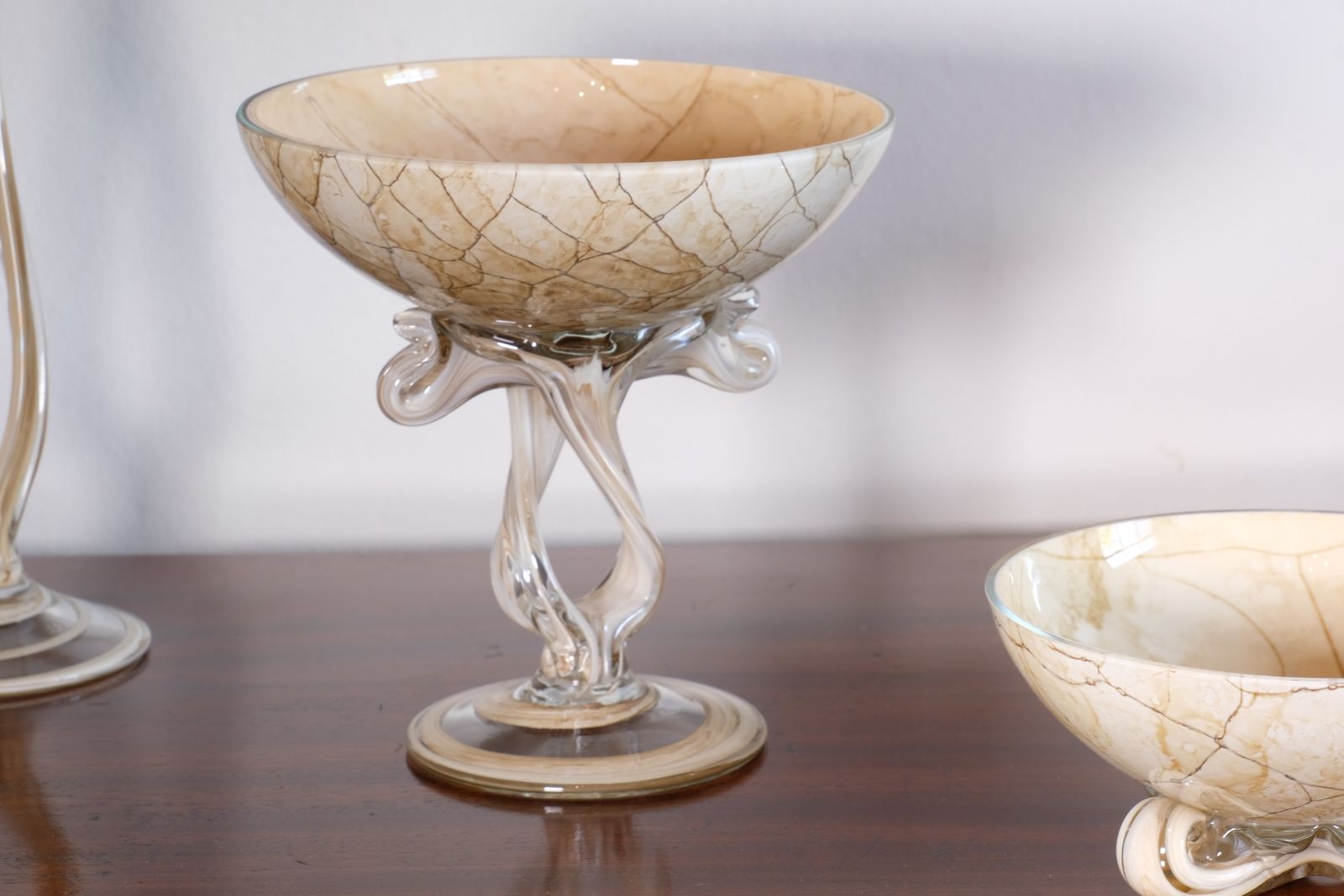 photo vintage Murano Glass Tazza In A Caramel Swirl   Set Of Three