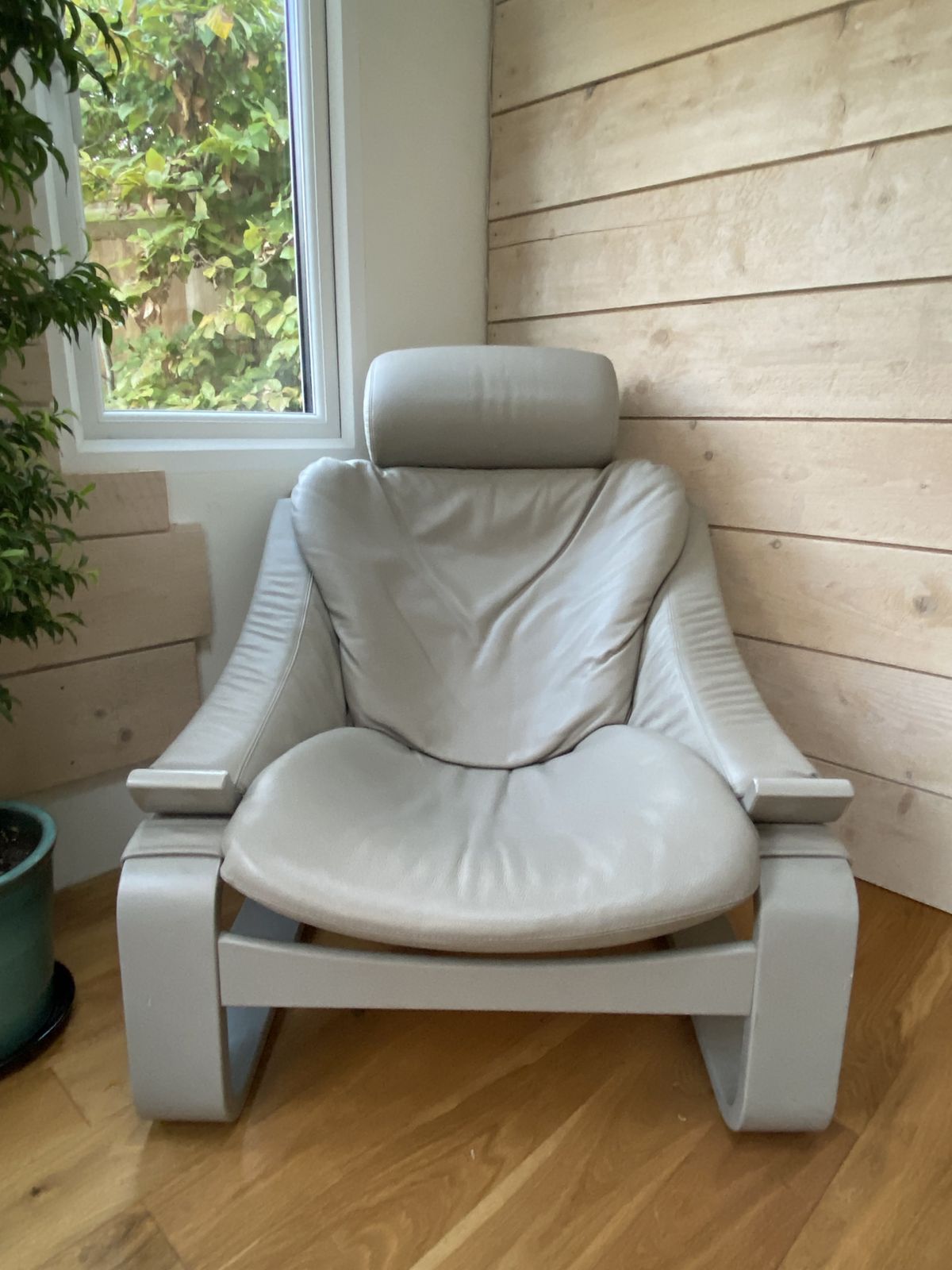 Kroken Grey Leather Armchairs Mid Century Bought From Roche Bobois (Receipt) Two Chairs photo for sale