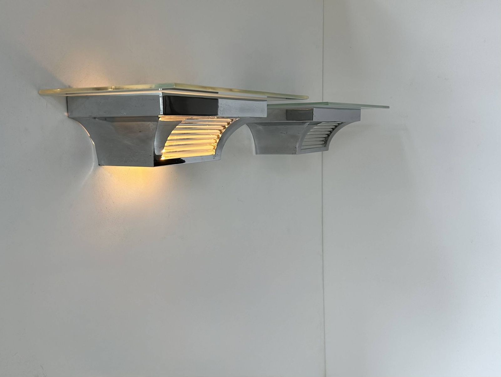 Pair Of Modernist Henri Petitot Wall Lights, Chrome Plated Brass, France, 1930 photo vinterior