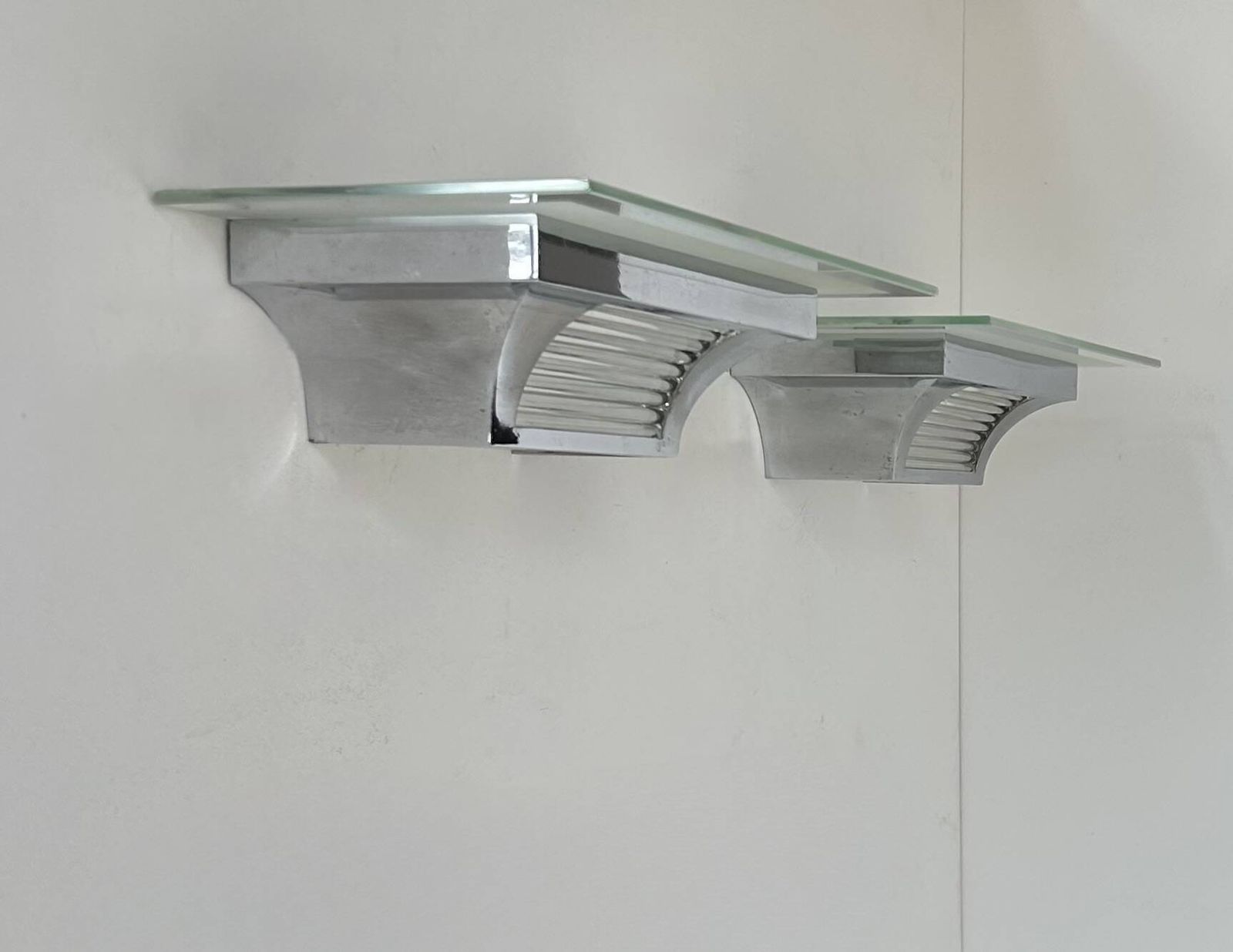 Pair Of Modernist Henri Petitot Wall Lights, Chrome Plated Brass, France, 1930 photo vintage