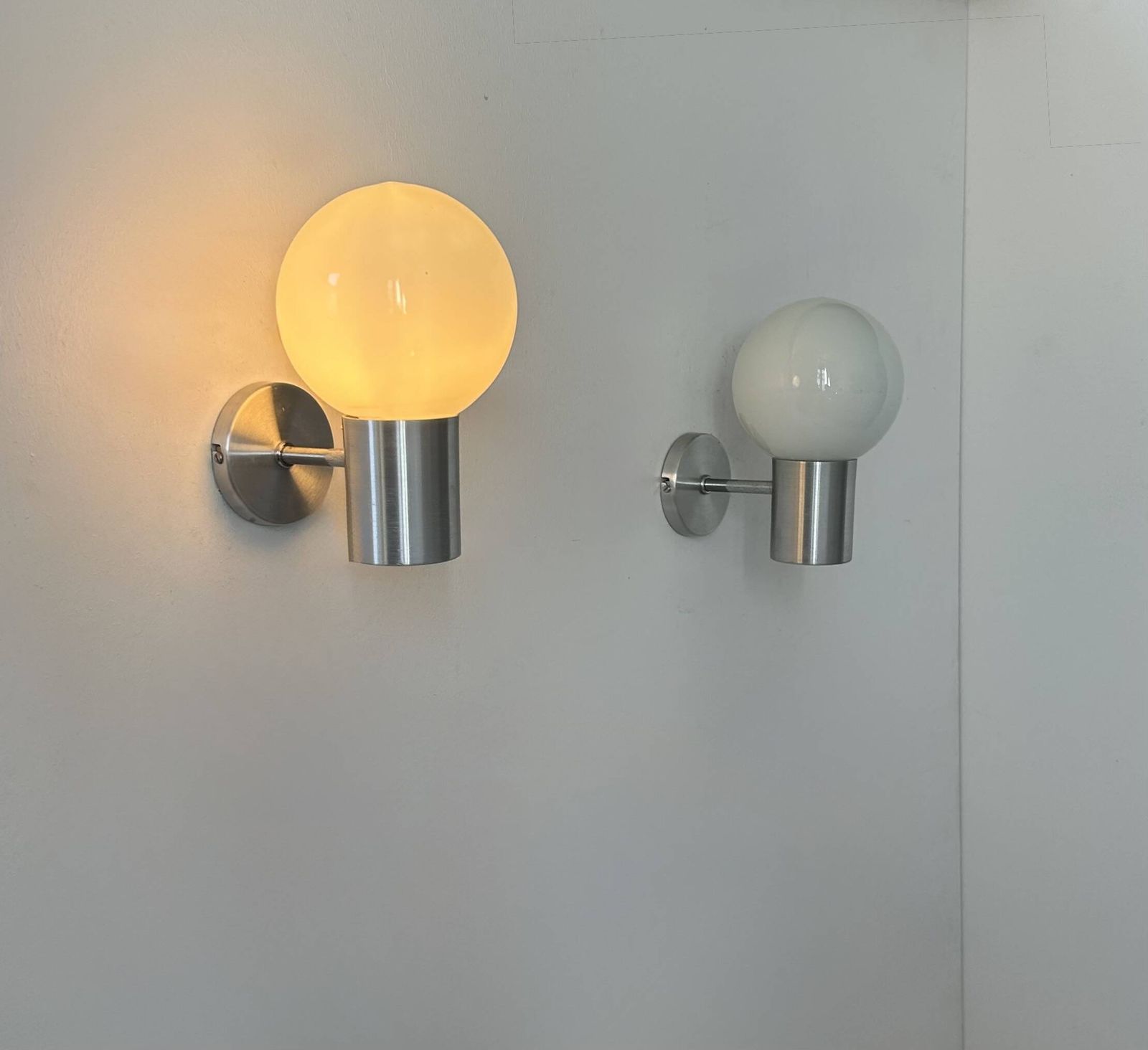 Pair Of Vintage Wall Lights, Aluminum And Opaline, France, 1980 photo 331.0