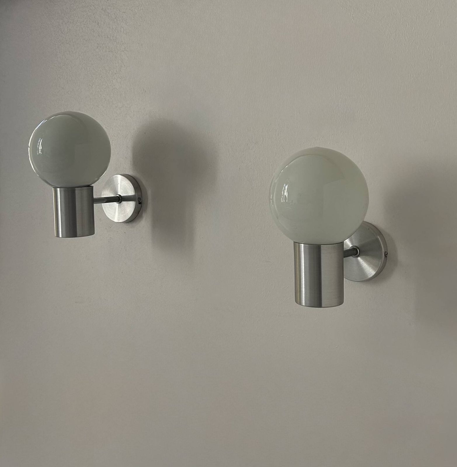 Pair Of Vintage Wall Lights, Aluminum And Opaline, France, 1980 photo vinterior