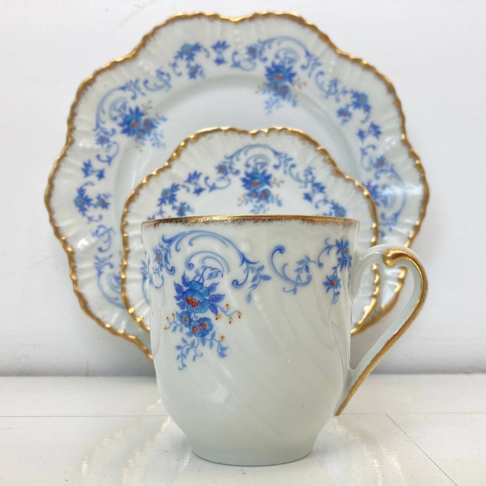 Royal Limoges Tea Set | 22pcs | Baby Blue With Gold Trim | Fontainebleu photo 1016.0