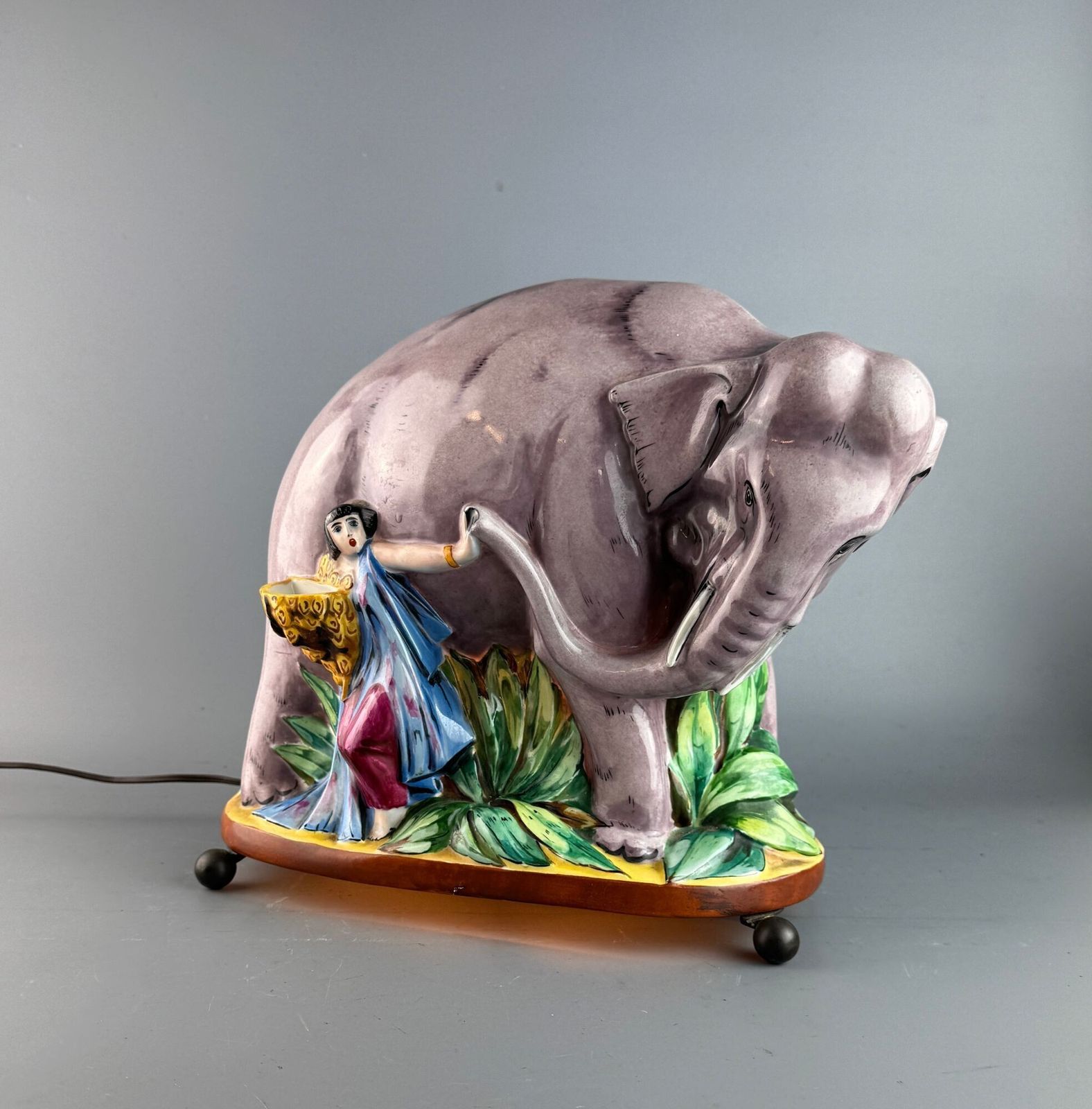 Rare French Art Deco Porcelain 'Elephant Tamer' Perfume Lamp, Attributed To Argilor, Paris photo 995.0
