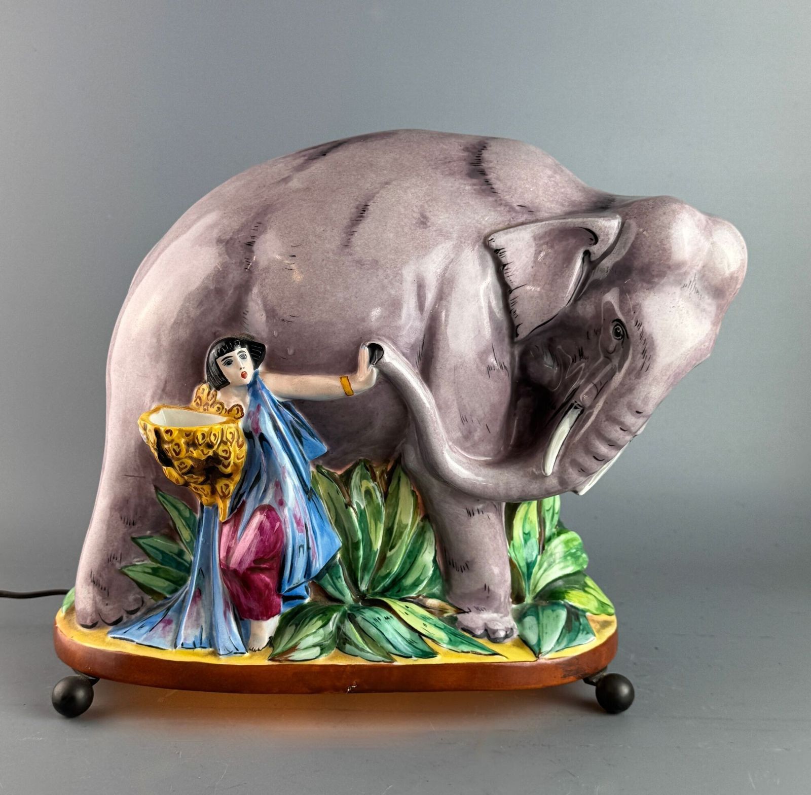 Rare French Art Deco Porcelain 'Elephant Tamer' Perfume Lamp, Attributed To Argilor, Paris photo vinterior