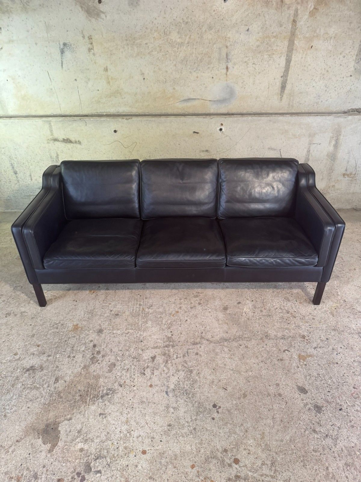 Vintage Danish Three Seater Black Leather Sofa By Stouby – Stylish #A733 photo for sale