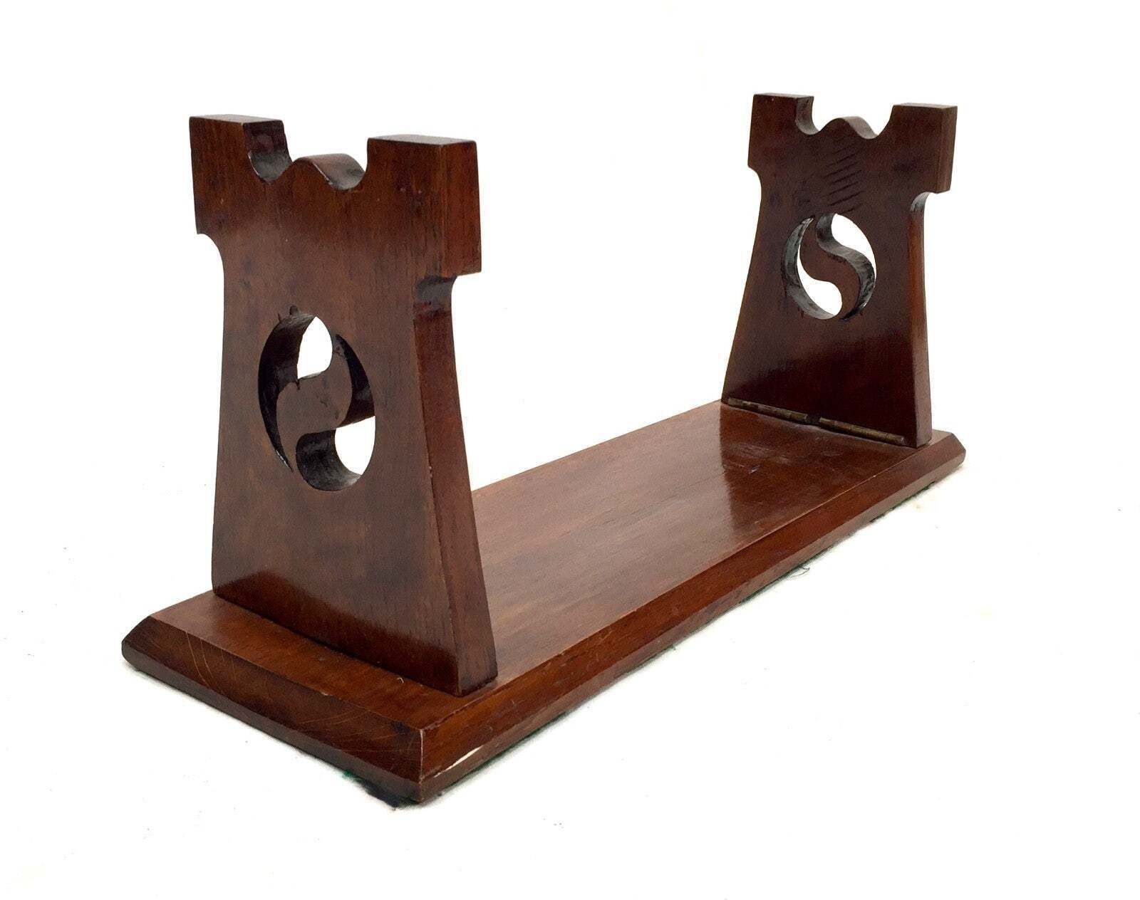 Antique Wooden Arts And Crafts Tabletop Book End Display Stand Shelf Rack C.1930