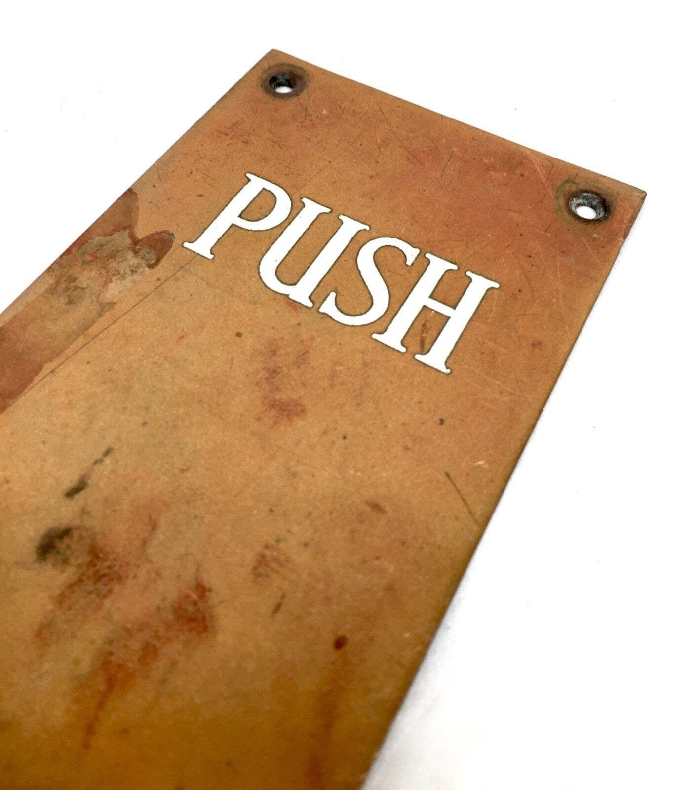 Antique Industrial Hardware Door Push Plate In Brass Metal  Door Salvage C.1950 photo for sale