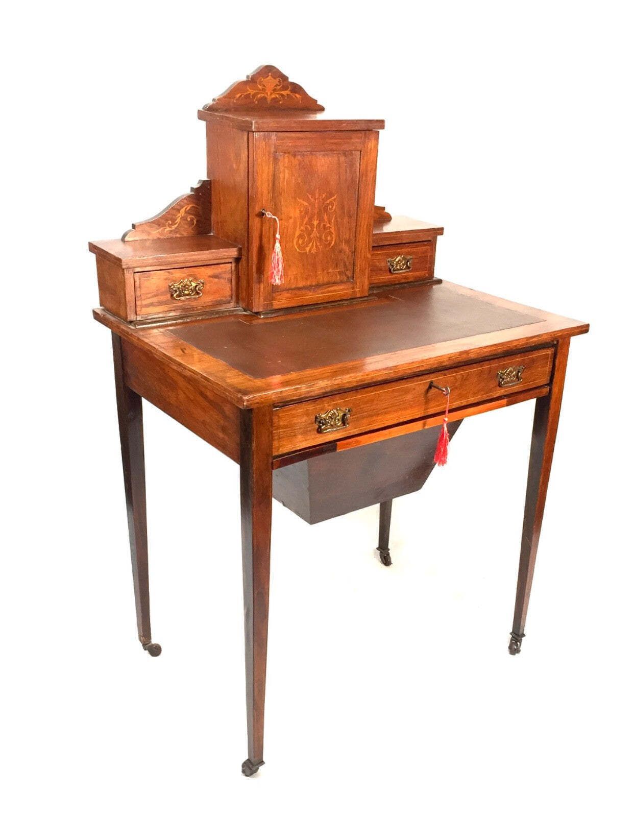 Victorian 19th Century Wooden Ladies Desk And Drawers With Leather And Key C.1890 photo for sale