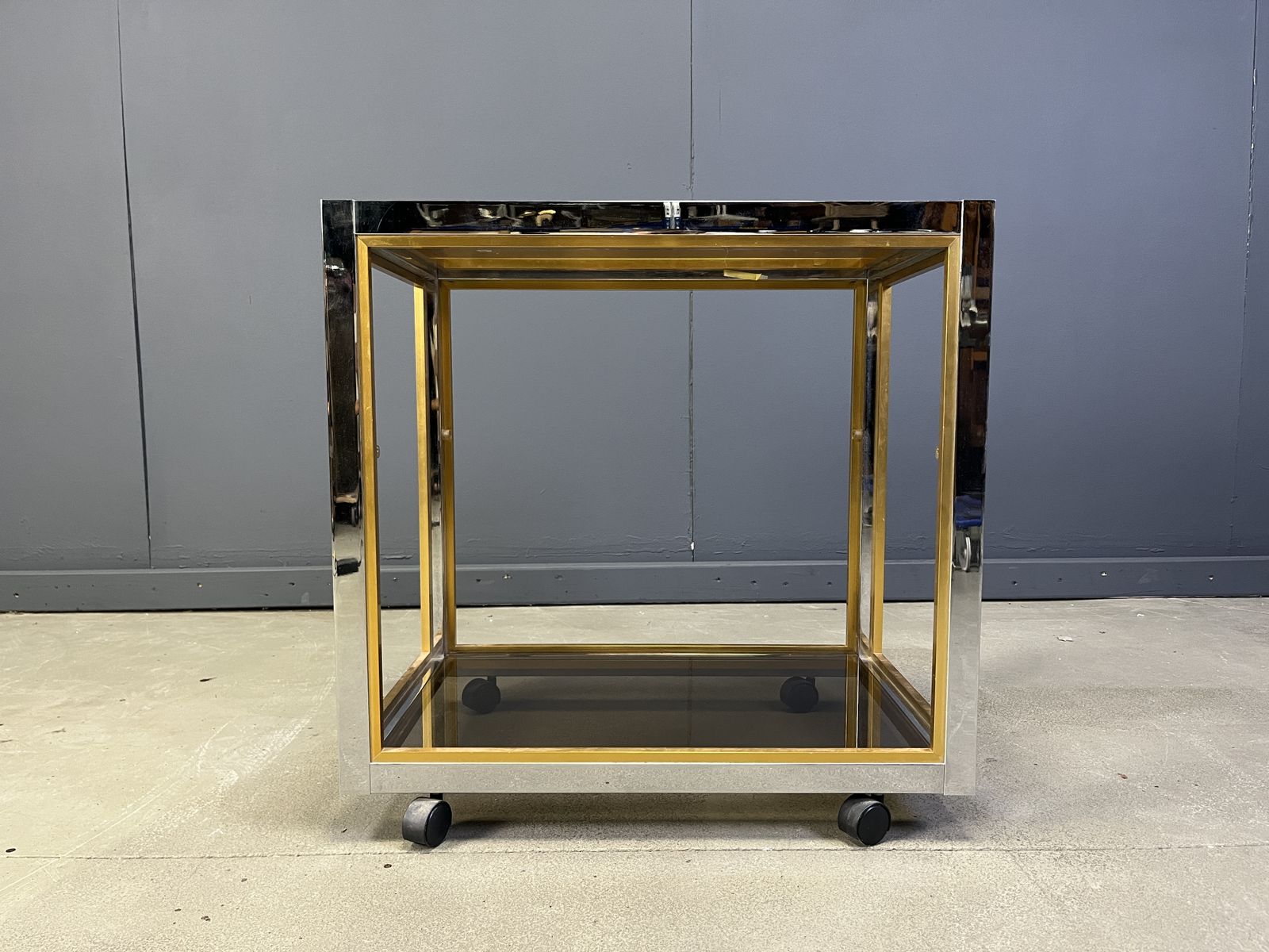 Italian Brass And Chrome Drinks Trolley In The Manner Of Romeo Rega, 1970s photo Furniture