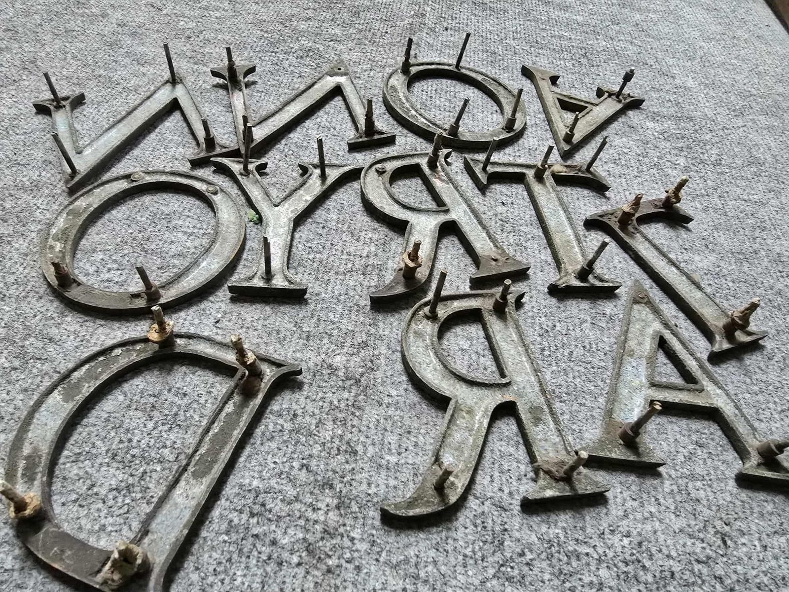 Collection Of 12 1950s Bronze Enamel Inlay Letters photo vinterior