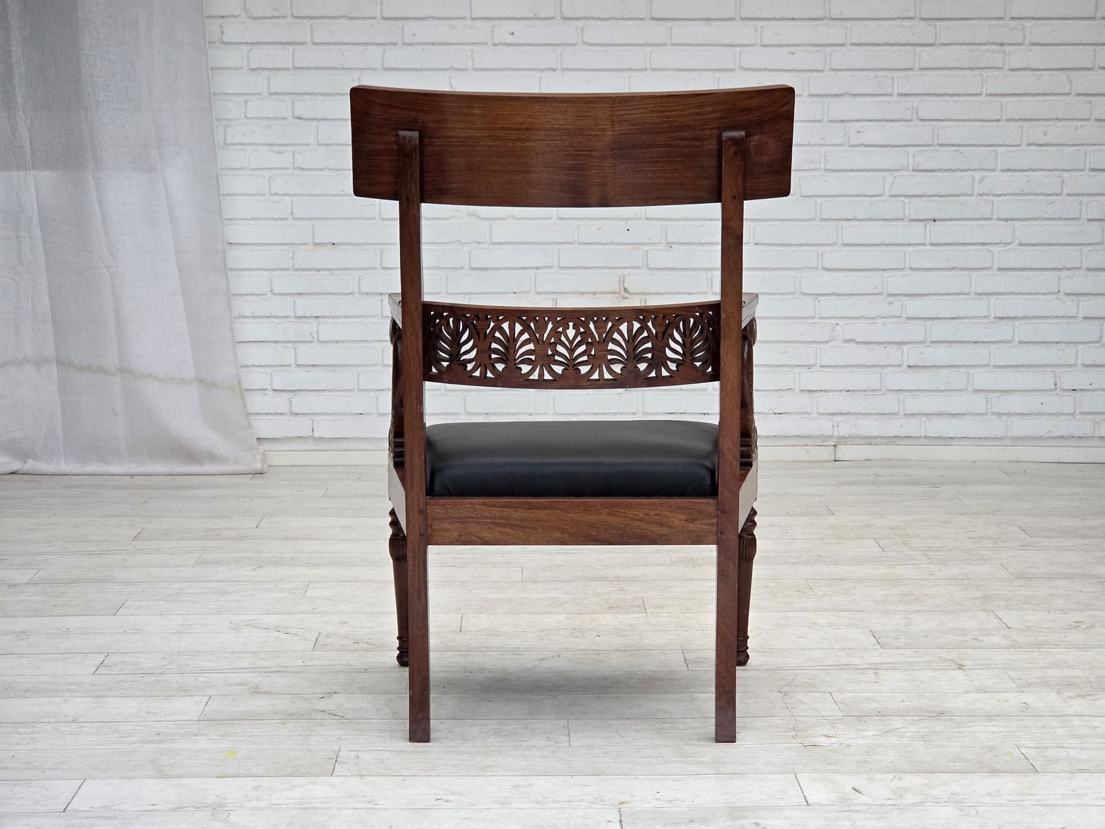 1920 30s, Set Of 2 Armchairs, Design After Georges Jacob, Carved Teak Wood, Leather, Reupholstered. photo buy