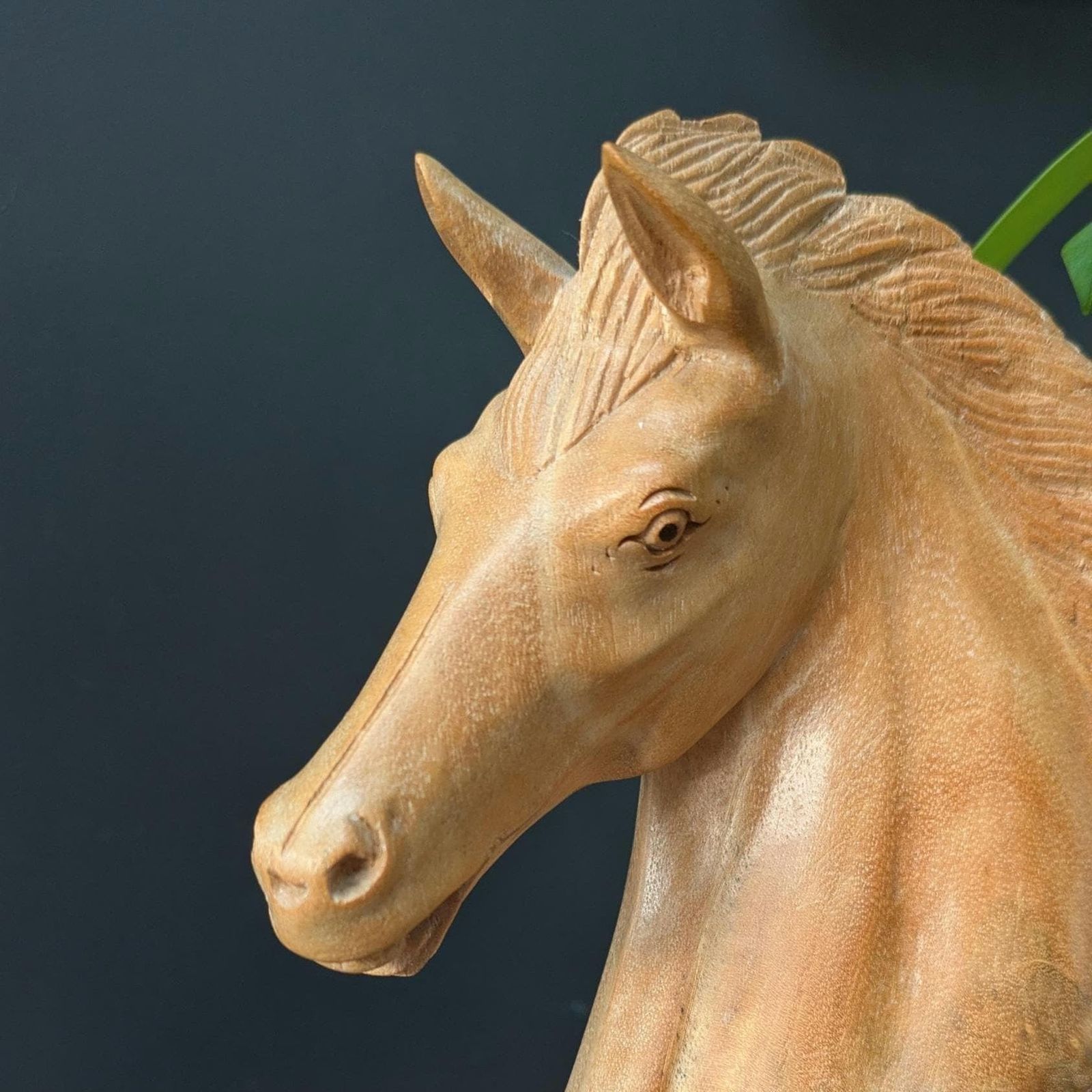 Mid Century Hand Carved Wooden Horse Head Sculpture – Rustic Equine Decor photo furniture