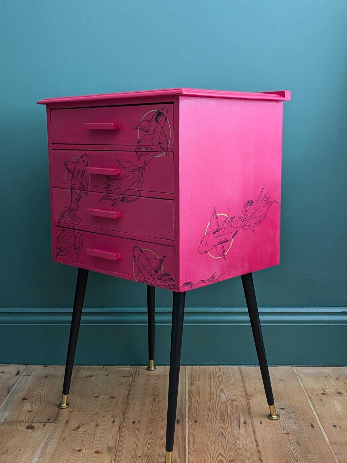 Vintage Sheet Music Cabinet With Hand Painted Koi Design photo furniture