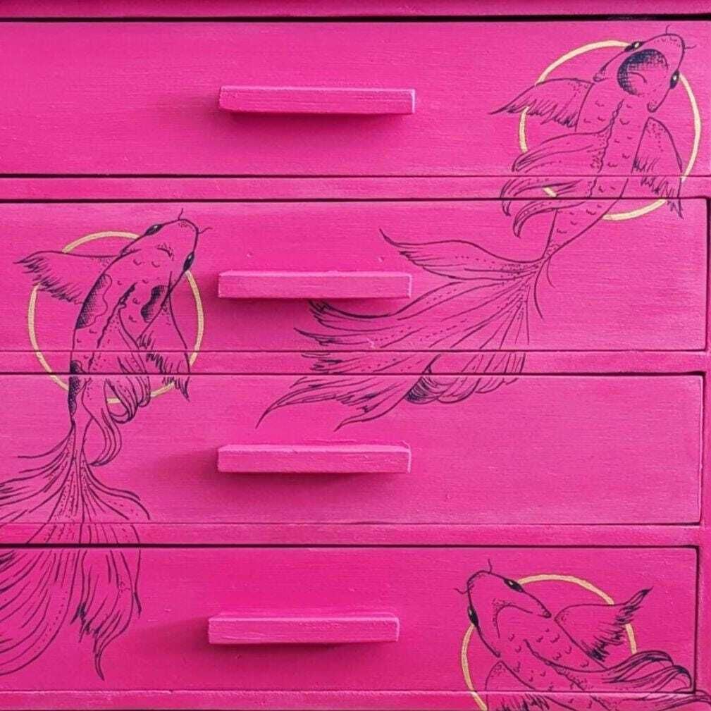Vintage Sheet Music Cabinet With Hand Painted Koi Design photo Furniture