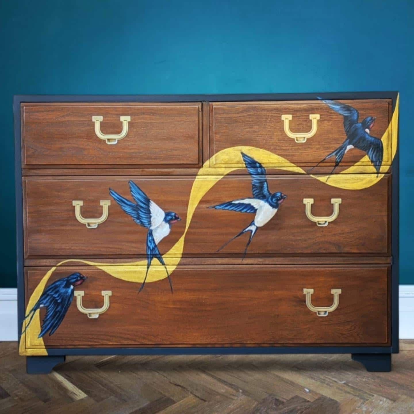 Reproduction Campaign Chest With Hand Painted Swallow Design photo furniture