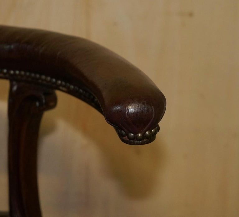 Fine Antique 1830 William IV Cockfighting Brown Leather Chair Original Castors photo vinterior