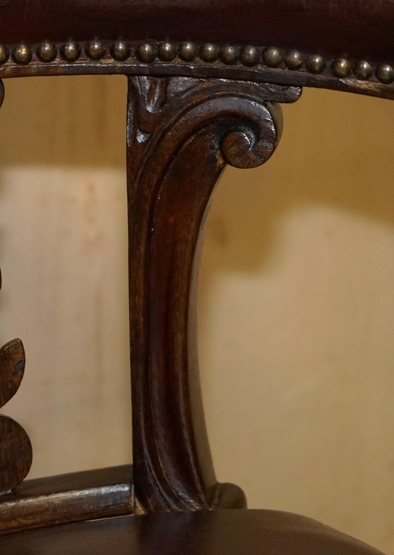 Furniture Fine Antique 1830 William IV Cockfighting Brown Leather Chair Original Castors photo