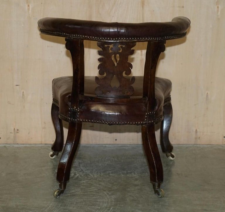 photo vintage Fine Antique 1830 William IV Cockfighting Brown Leather Chair Original Castors
