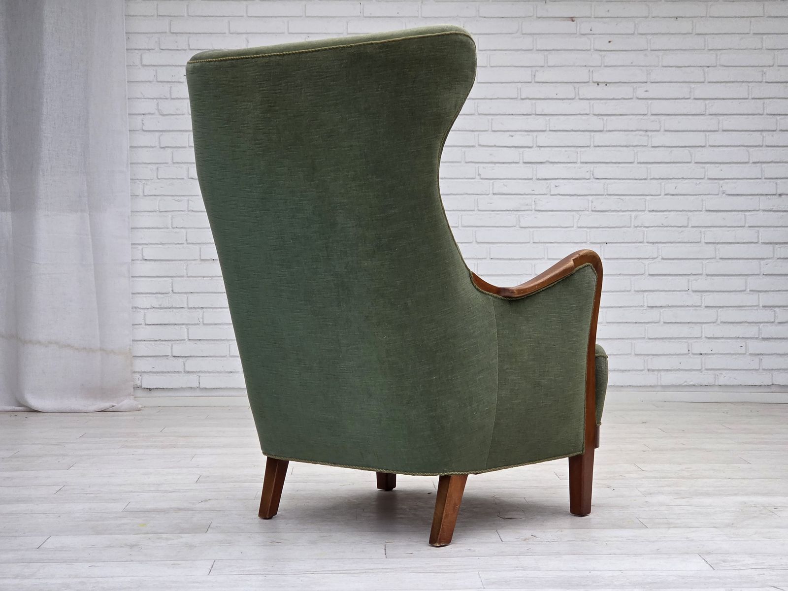 1470.0 1960s, Danish Highback Armchair, Green Furniture Velour, Teak Wood. photo