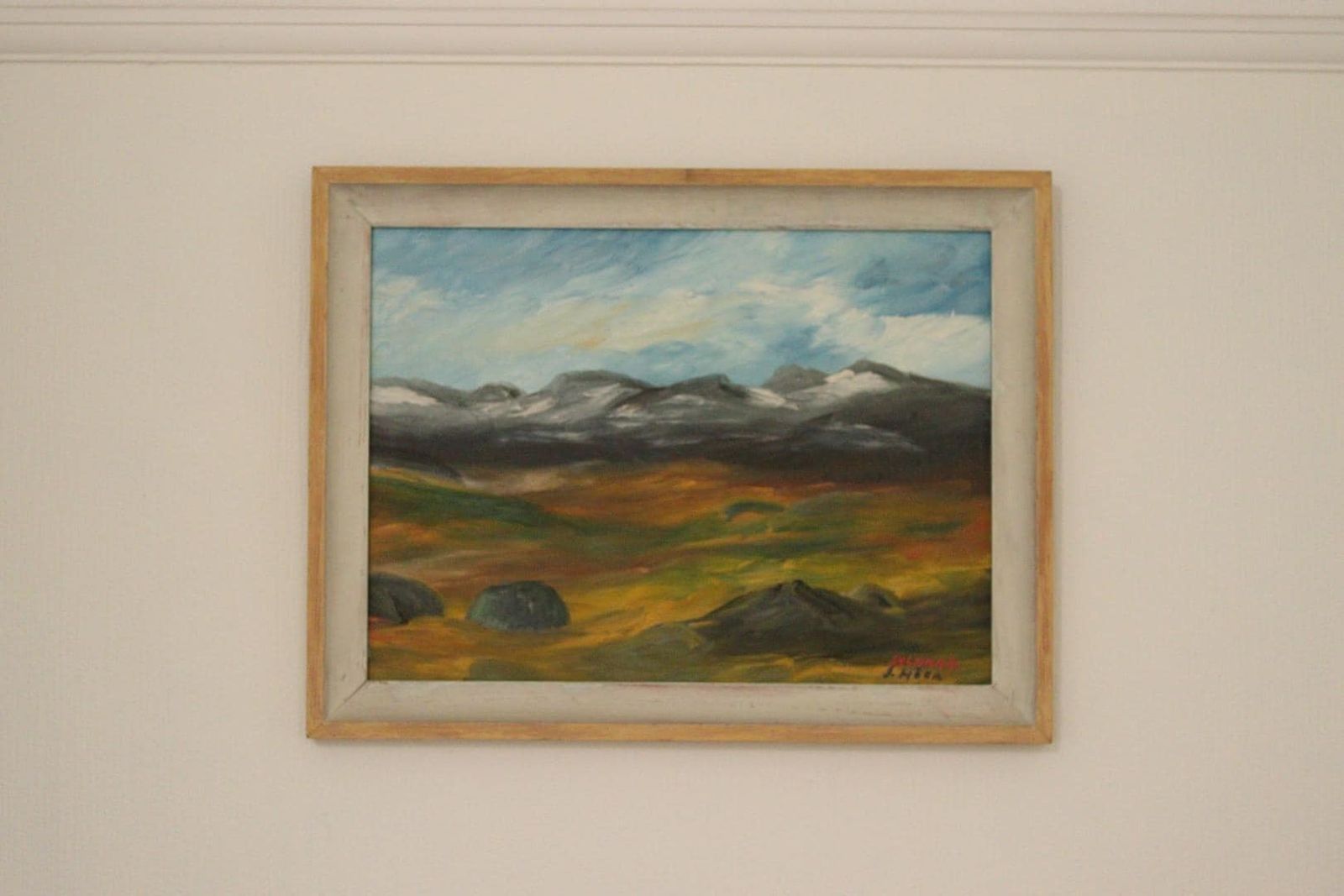 Original Mid Century Original Swedish Oil On Panel – “Sylarna” By J. Hock – Vintage & Framed | 48 × 68 Cm (18.9" × 26.8")